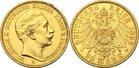 Germany.Wilhelm II (1888-1918).20 Marks, Prussia, 1896 A.Fr. 3831.AV.g. 7.93 mm. 22.50About EF/EF.