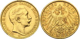 Germany.Wilhelm II (1888-1918).20 Marks, Prussia, 1910 A.Fr. 3831.AV.g. 7.93 mm. 22.00Good VF/About EF.