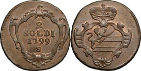 Hungary.Franz II/I (1792-1805-1835).AE 2 Soldi, Schmöllnitz mint, 1789 S.Herinek 1171.AE.g. 5.33 mm. 22.00EF.This time were all copper coins of the Ha...