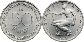 Hungary.AL 50 Fillér, Budapest mint, 1948.KM 536.AL.g. 1.41 mm. 22.00FDC.Legend: Köztársaság (Republic).