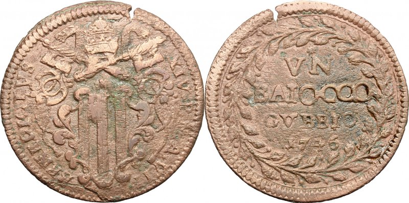 Italy.Benedetto XIV (1740-1758).Baiocco, Gubbio mint., 1746.CNI 52. M. 447a. Ber...