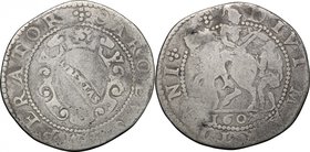 Italy.Republic (1369-1799).AR San Martino da 15 bolognini, Lucca mint, 1607.CNI 600. MIR 207/6.AR.g. 6.12 mm. 30.00R.Toned.Good F.