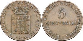 Italy.Maria Luigia (1815-1847).AE 5 Centesimi, Parma mint, 1830.Pagani 14. Montenouvo 124.AE.g. 9.76 mm. 27.00VF.