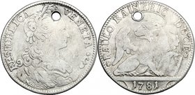 Italy.Paolo Renier (1779-1789).AR 1/4 Taler, Venice mint, 1781.Paol. 37.AR.g. 6.72 mm. 28.00Holed.About VF.