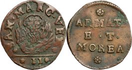 Italy.Anonymous issue.AE Gazetta (2 Soldi), 1691.Paol. 816.AE.g. 6.93 mm. 29.00R.VF+.For Armata et Morea decrees 24 January 1688 and 10 February 1691.