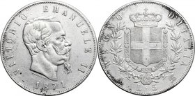 Italy.Vittorio Emanuele II (1861-1878).AR 5 Lire 1871, Milano mint.Mont. 175.AR. mm. 37.00About VF/VF.