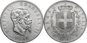 Italy.Vittorio Emanuele II (1861-1878).AR 5 Lire 1874, Milano mint.Mont. 182.AR. mm. 37.00Good VF.