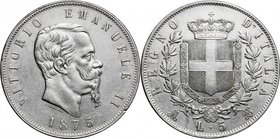 Italy.Vittorio Emanuele II (1861-1878).AR 5 Lire 1875, Milano mint.Mont. 184.AR. mm. 37.00Good VF.