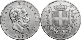 Italy.Vittorio Emanuele II (1861-1878).AR 5 Lire 1876, Roma mint.Mont. 188.AR. mm. 37.00VF.
