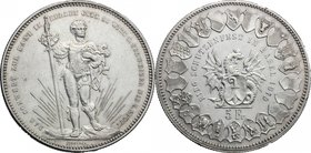 Switzerland.AR 5 Francs, Basel mint, 1879.KM S14.AR.g. 24.99 mm. 36.50Scarce.EF.Federal Shooting (Bundesschießen).