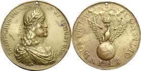 Austria.Leopold I (1657-1705).AE Medal 1665.D/ Laureate and draped bust right.R/ Crowned eagle on globe, holding sword and sceptre; above, sun with ey...