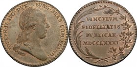 Belgium.Joseph II (1765-1790).AE Jeton, Brabant and Flandre, 1781.D/ Head right, laureate.R/ Inscription in four lines within wreath.AE.g. 6.59 mm. 27...