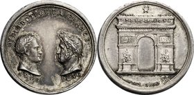 France.Louis Philippe I (1830-1848).AR Medal 1836.D/ Heads of Louis Philippe and Napoleon Bonaparte facing each other, both laureate.R/ Triumphal arch...