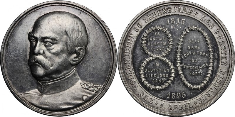 Germany.Otto von Bismarck (1815-1898).AR Medal, 1895.D/ Bust three-quarter left....