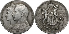 Germany.Wilhelm II (1888-1918).AR Medal, Stuttgart mint, 1906.D/ Jugate busts of Wilhelm II and Auguste Victoria left.R/ Shield with monograms, decora...