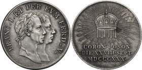 Hungary.Franz II/I (1792-1805-1835).AR Jeton, Pressburg mint, 1830.D/ Jugate busts of Franz II and Ferdinand V right, both laureate.R/ Crown surrounde...