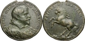 Italy.Peter Gyron (1579-1624), Duke of Ossuna, Count of Urena, Viceroy of Sicily.Cast Bronze Portrait Medal, 1618.D/ Cuirassed bust right.R/ Rearing h...