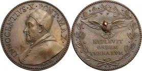 Italy.Innocence X (1644-1655), Giovanni Battista Pamphili.AE Medal, 1642.D/ Bust left.R/ The Holy Spirit as dove flying facing, within wreath.Bart. E....