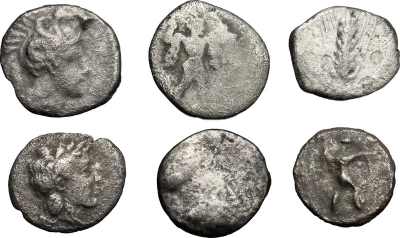 Greek Italy.Lot 6 AR denominations.About VF:VF.