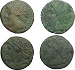 Sicily. Hieron II (274-216 B.C.).Lot 4 AE units.Different control marks.About VF:VF.