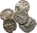 Multiple lot of 5 unclassified AE Antoniniani; including: Gallienus and Claudius II.AE.Good F.