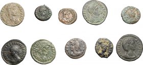 Multiple lot of 10 Roman Imperial AE coins; including: Galeria Valeria, Constantius I and II, Arcadius, Constans, Roma/Lupa Romana type.AE.About VF-F-...