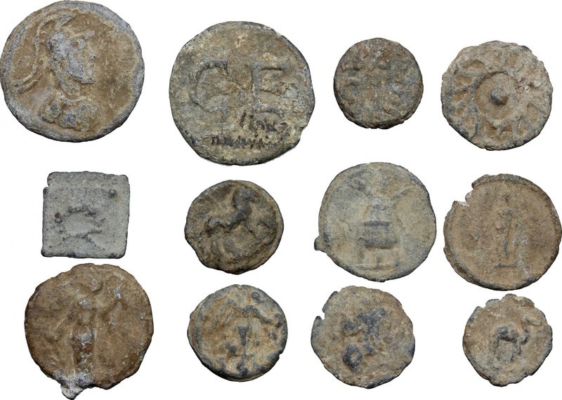 Multiple lot of twelve (12) PB Roman Tesserae.PB.About VF:VF.