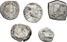 Lot of 5 AR coins of the Kingdom of Naples and Sicily, 17th century.AR.F/About F.
