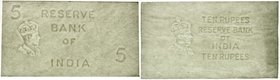 Banknoten
Ausland
Indien
Reserve Bank of India, 5 und 10 Rupien 1937 als Blinddruck. Nur Wasserzeichenpapier.
I-II, sehr selten