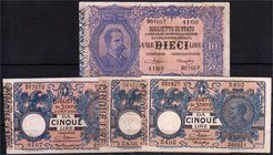 Banknoten
Ausland
Italien
4 Scheine: 10 Lire 5.2.1888, 3 X 5 Lire 19.10.1904.
II bis III