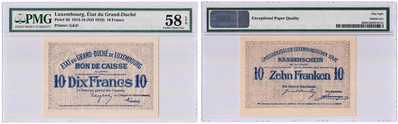 Banknoten
Ausland
Luxemburg
10 Francs o.J.(1919). PMG Grading Choice About Un...