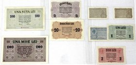 Banknoten
Ausland
Rumänien
9 Scheine: 2 X 25 Bani, 50 Bani, 1, 2, 5, 20, 100, 1000 Lei. Ro.472-479 / Ewk - 7a+b, 8b, 9b, 10, 11b, 12, 13, 14a.
I b...