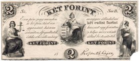 Banknoten
Ausland
Ungarn
2 Forint 18?? (die letzten beiden Ziffern unausgefüllt, ausgegeben 1852). Serie B.
III, kl. Fehlstelle rechts am Rand
