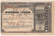 Banknoten
Ausland
Vereinigte Staaten von Amerika
Postal Note, ausgestellt über 1 Cent, 1. April 1885. Typ II, Richfort VT., zur Einlösung in Boston...