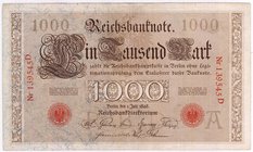 Banknoten
Die deutschen Banknoten ab 1871 nach Rosenberg
Deutsches Reich, 1871-1945
1000 Mark 1.7.1898. Serie A/D.
II-III, kl. Einriss r. oben