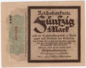 Banknoten
Die deutschen Banknoten ab 1871 nach Rosenberg
Deutsches Reich, 1871-1945
50 Mark 20.10.1918. "Trauerschein".Kn 6-stellig, A 010.
II