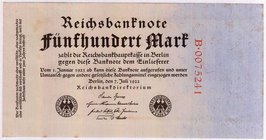 Banknoten
Die deutschen Banknoten ab 1871 nach Rosenberg
Deutsches Reich, 1871-1945
500 Mark 07.07.1922 - 01.01.1923. Kn. 7-stellig, Serie B.
I-, ...