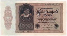 Banknoten
Die deutschen Banknoten ab 1871 nach Rosenberg
Deutsches Reich, 1871-1945
5000 Mark 19.11.1922. Serie A.
I