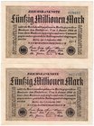 Banknoten
Die deutschen Banknoten ab 1871 nach Rosenberg
Deutsches Reich, 1871-1945
2 X 50 Mio. Mark 1.9.1923. 1 X mit Plattenfehler "Fehlstelle im...
