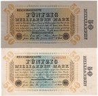 Banknoten
Die deutschen Banknoten ab 1871 nach Rosenberg
Deutsches Reich, 1871-1945
2 X 50 Mrd. Mark 10.10.1923. Ohne Fasereinlage und ohne Einfärb...