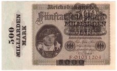 Banknoten
Die deutschen Banknoten ab 1871 nach Rosenberg
Deutsches Reich, 1871-1945
500 Mrd. Mark 15.3.1923. Serie F.
I