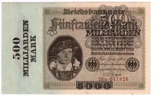 Banknoten
Die deutschen Banknoten ab 1871 nach Rosenberg
Deutsches Reich, 1871-1945
500 Mrd. Mark 15.3.1923. Serie G.
I