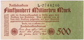 Banknoten
Die deutschen Banknoten ab 1871 nach Rosenberg
Deutsches Reich, 1871-1945
500 Mrd. Mark 26.10.1923. Kn 7-stellig, Serie L.
I