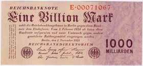 Banknoten
Die deutschen Banknoten ab 1871 nach Rosenberg
Deutsches Reich, 1871-1945
1 Bio. Mark 1.11.1923. 8-stellig, Serie E.
II