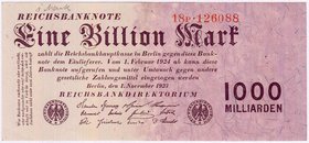 Banknoten
Die deutschen Banknoten ab 1871 nach Rosenberg
Deutsches Reich, 1871-1945
1 Bio. Mark 1.11.1923. Kn. 6-stellig, Serie P.
II