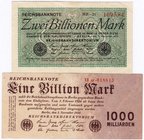 Banknoten
Die deutschen Banknoten ab 1871 nach Rosenberg
Deutsches Reich, 1871-1945
2 Stück: 1 Bio. Mark 1.11.1923 und 2 Bio. Mark 5.11.1923.
III ...
