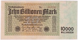 Banknoten
Die deutschen Banknoten ab 1871 nach Rosenberg
Deutsches Reich, 1871-1945
10 Bio. Mark 1.11.1923. Kn. 6-stellig braun, Serie E schwarz.
...