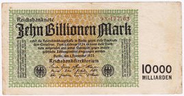 Banknoten
Die deutschen Banknoten ab 1871 nach Rosenberg
Deutsches Reich, 1871-1945
10 Bio. Mark 1.11.1923. Kn. 6-stellig, Serie X.
III-, kl. Einr...