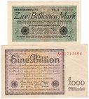 Banknoten
Die deutschen Banknoten ab 1871 nach Rosenberg
Deutsches Reich, 1871-1945
2 Stück: 1 Bio. Mark 5.11.1923 und 2 Bio. Mark 5.11.1923.
III ...