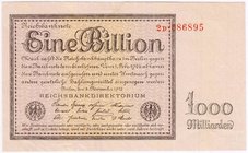 Banknoten
Die deutschen Banknoten ab 1871 nach Rosenberg
Deutsches Reich, 1871-1945
1 Bio. Mark 5.11.1923. Kn. 6-stellig, Serie D.
II